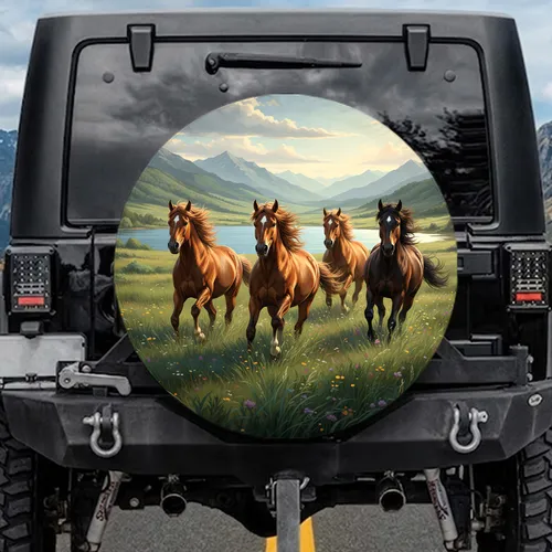 Wild Horses Thundering Grassland - Wildlife Lover Gift Spare Tire Cover