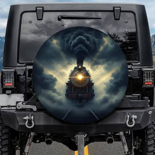 Vintage Steam Locomotive Headlight Smoke Railway Fog - Travel Essentials Train Lover Gift Spare Tire Cover