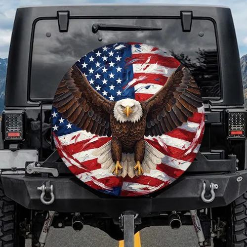 Bald Eagle American Flag Stars Stripes - Patriotic Decor for Veterans Spare Tire Cover