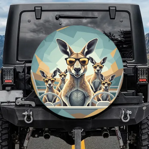Cheerful Kangaroo Family Sunglasses Adventure Landscape - Travel Essentials Gift Spare Tire Cover