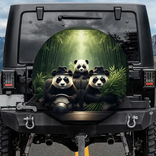 Panda Family Fedoras Sunglasses Bamboo - Panda Lover Gift Spare Tire Cover