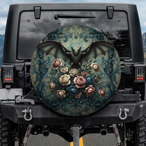Bat Majestic Wings Vintage Roses Gothic Foliage - Gothic Home Decor Gift for Gothic Lover Spare Tire Cover