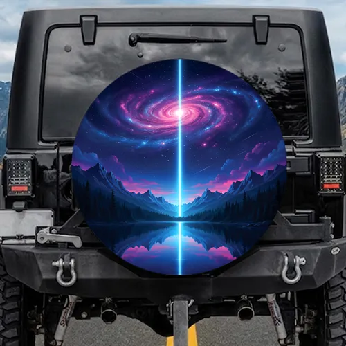 Radiant Cosmic Light Beam Lake Mountains Galaxy - Home Decor Gift Spare Tire Cover