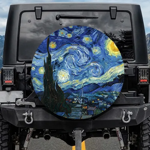 Cypress Trees Swirling Moon Star Village Hills - Stargazer Gift Spare Tire Cover