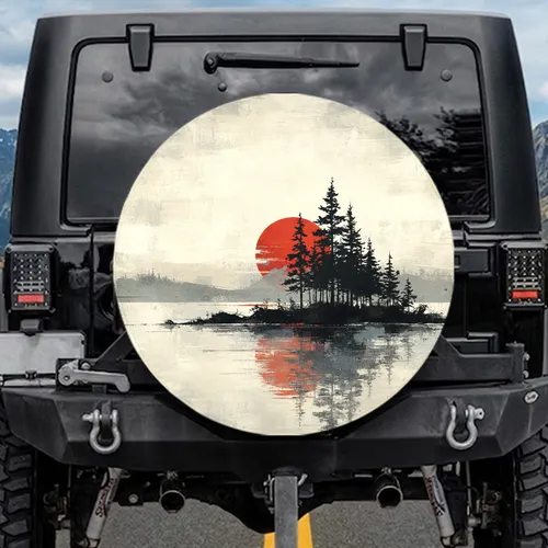 Setting Sun Pine Trees Horizon Outdoor Lover Gift Spare Tire Cover