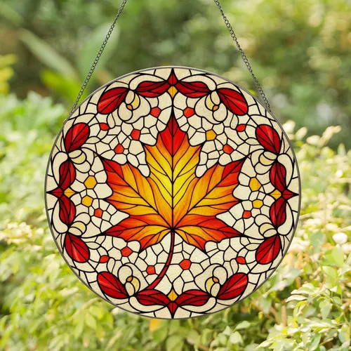 Stained Glass Radiant Maple Leaf Mosaic - Autumn Home Decor Gift for Nature Lover Stained Glass Suncatcher