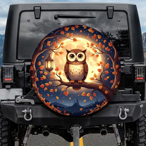 Owl Full Moon Autumn Leaves Castle Stars Lantern - Nature Lover Gift Spare Tire Cover