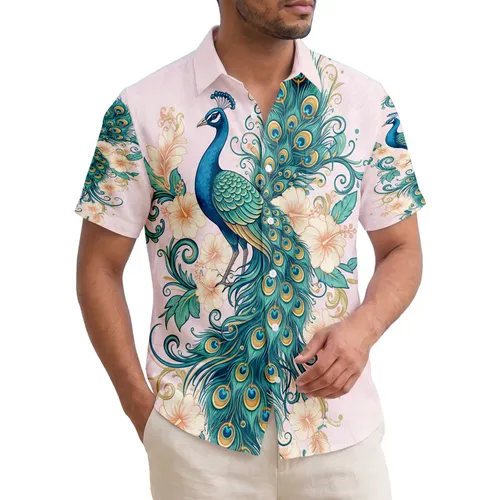 Peacock Feather Hibiscus Floral - Tropical Home Decor Gift Hawaiian Shirt