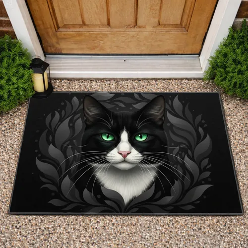 Tuxedo Cat Organic Petals - Home Decor Gift for Cat Lovers Doormat
