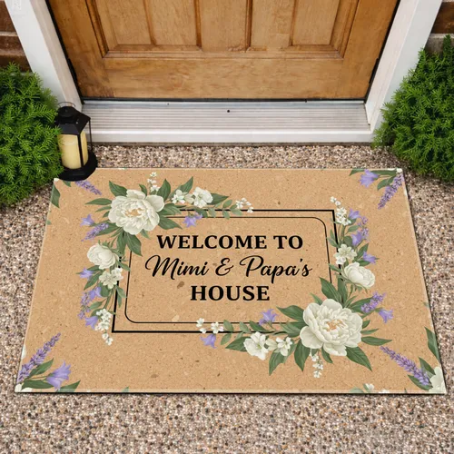 Mimi & Papa's House Floral Wood Background - Farmhouse Decor Gift for Grandparents Doormat