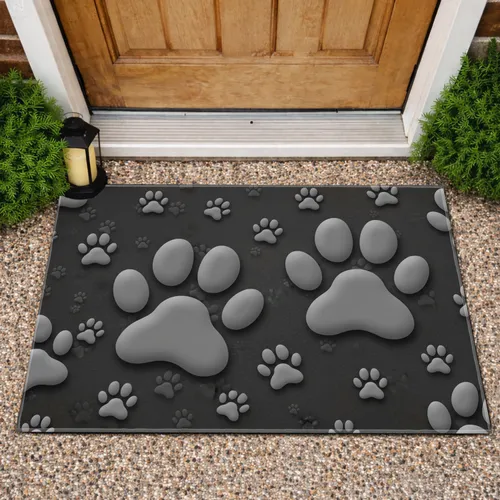 Moving Grey Pet Paw Prints Charcoal Background Home Decor Gift for Pet Lover Doormat
