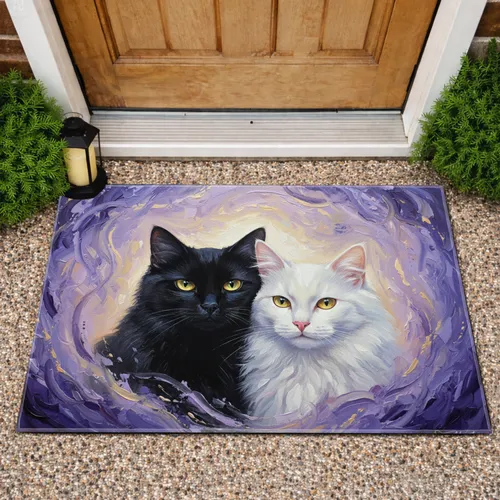 Two Cats Intimate Portrait - Pet Lover Home Decor Gift for Cat Owners Doormat