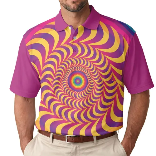 Psychedelic Spiral Optical Illusion Concentric Bands - Statement Piece Gift Men's Polo Shirt