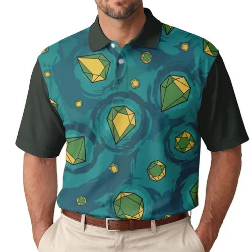 Faceted Gem Shapes Swirling Brushstrokes - Personal Style Men's Polo Shirt