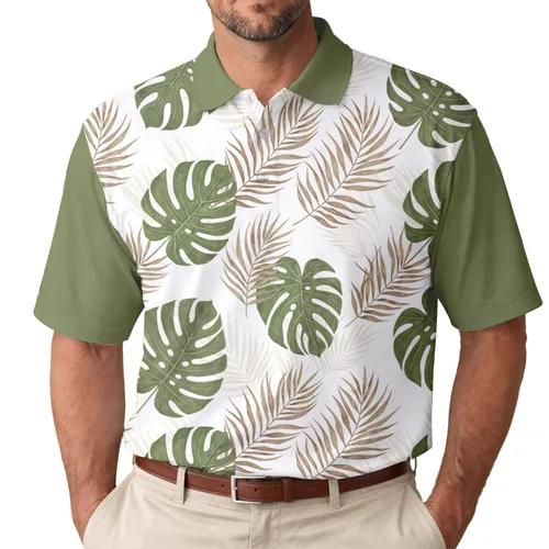Broad Monstera Leaves Split Edge Palm Fronds Tropical Foliage - Tropical Lifestyle Gift Men's Polo Shirt