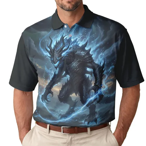 Colossal Armored Multi-Limb Arcane Dragon Beast Stormy Sky - Dark Fantasy Lover Gift Men's Polo Shirt