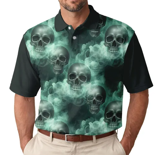 Realistic Skulls Smoke Cloud - Edgy Fashion Gift for Gothic Aesthetic Lovers Men's Polo Shirt