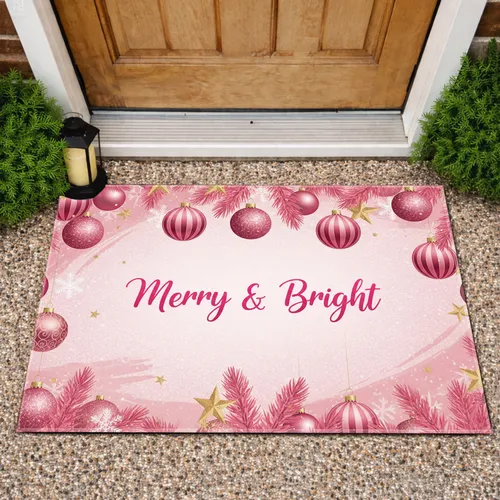 Merry & Bright Christmas Ornaments Stars - Holiday Home Decor Doormat
