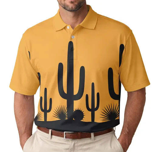 Saguaro Columnar Yucca Cacti Desert Landscape Silhouettes - Outdoor Enthusiast Gift Men's Polo Shirt