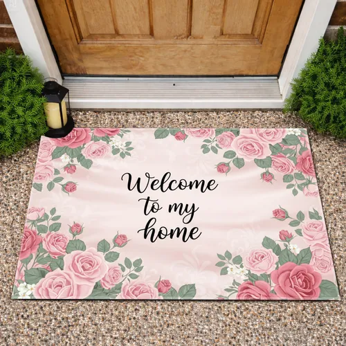 Welcome Script Blush Pink Roses Flowers - Home Decor Gift Doormat