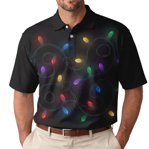 Colorful Glowing Electric Holiday Light String Dark Wires - Christmas Holiday Gift Men's Polo Shirt