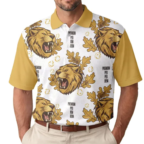 Lion Head Leaf Cluster Premium Arrow Icon - Wildlife Lover Gift Men's Polo Shirt