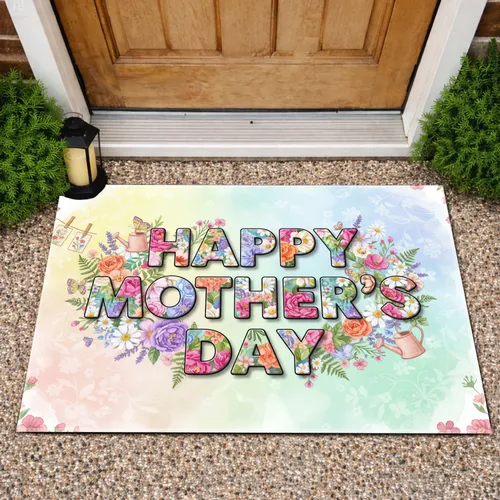 Floral Happy Mother's Day Text Spring Garland - Mother's Day Gift Doormat