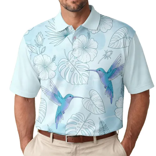 Hummingbird Tropical Hibiscus Leaves - Wildlife Lover Gift Men's Polo Shirt