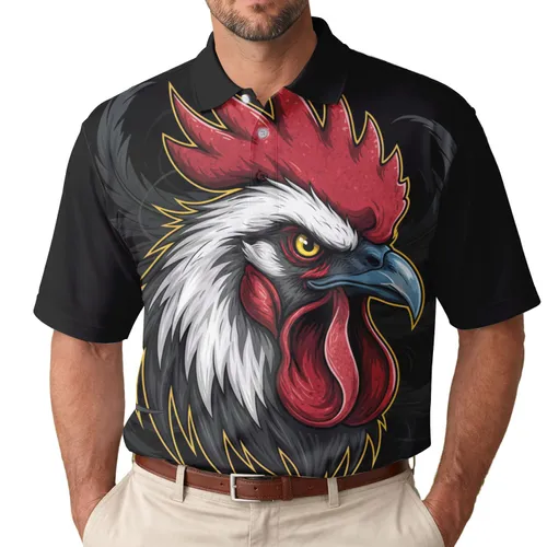 Rooster Head Red Crest - Wildlife Lover Gift Men's Polo Shirt
