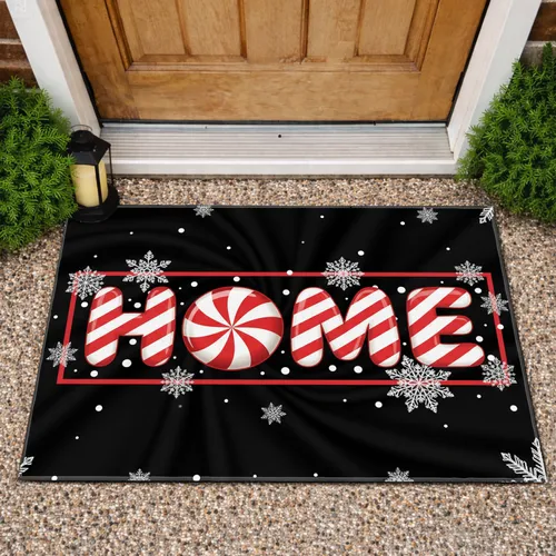 Candy Cane HOME Peppermint Swirl Snowflakes - Christmas Holiday Decor Doormat