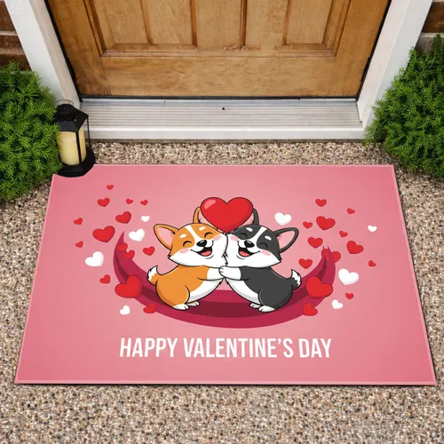 Corgi Dogs Heart Scattered Hearts Valentine's Day Holiday Gift Doormat