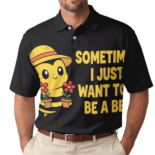 Cartoon Bee with Flowers 'Sometimes I Just Want To Be A Bee' - Bee Lover Gift Men's Polo Shirt