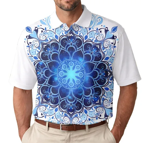 Blue Cosmic Mandala Galaxy Scrolls - Yoga Meditation Gift Men's Polo Shirt
