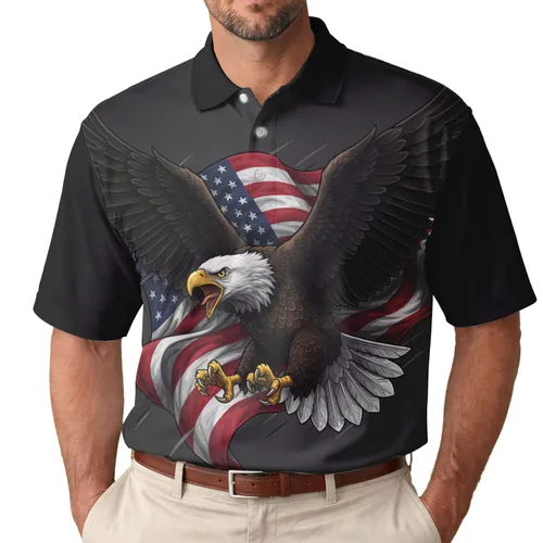 Bald Eagle Talons American Flag - Independence Day Celebration for Veterans and Military Families Men's Polo Shirt