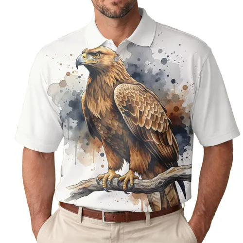 Majestic Golden Eagle Perched on Branch, Wild Bird Lover Gift for Nature Watchers Men's Polo Shirt