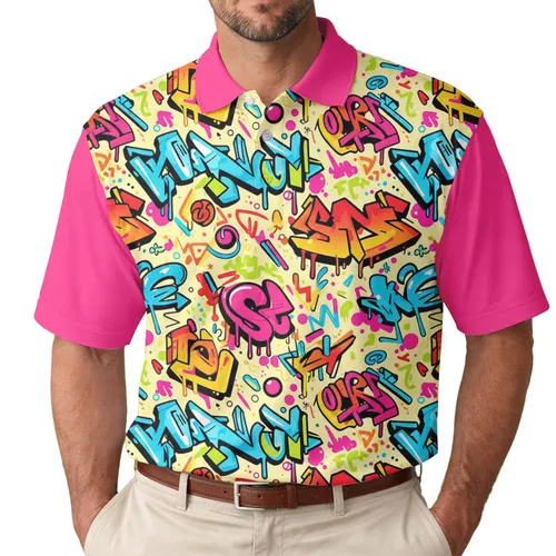 Overlapping Graffiti Letters And Tags Paint Splashes Geometric Shapes - Streetwear Style Men's Polo Shirt