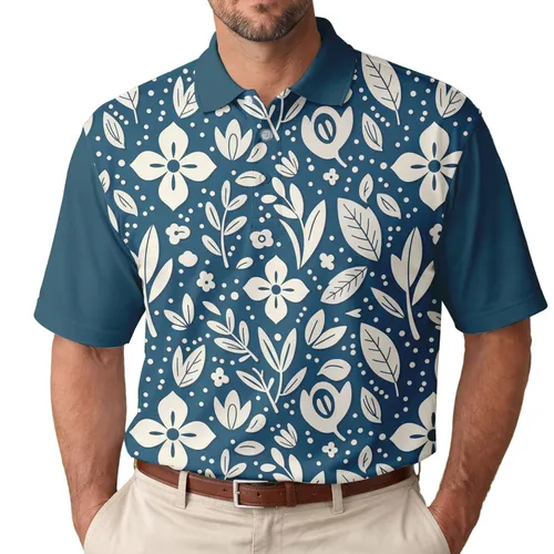Floral Leaf Branch Four Petal Six Petal Bloom - Everyday Lifestyle Gift for Garden Lover Men's Polo Shirt