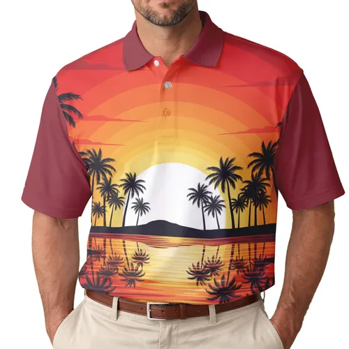 Tropical Sunset Palm Island - Vacation Travel Gift Men's Polo Shirt