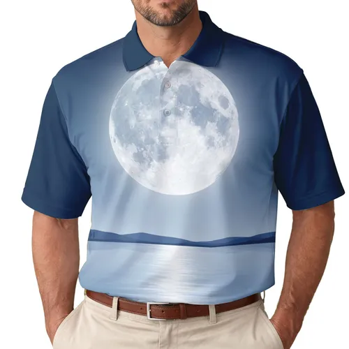 Full Moon Water Reflection Serene Night - Nature Lover Gift Men's Polo Shirt