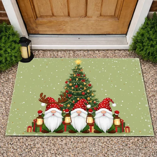 Christmas Gnomes Reindeer Antler Tree Gifts - Christmas Holiday Decor Doormat