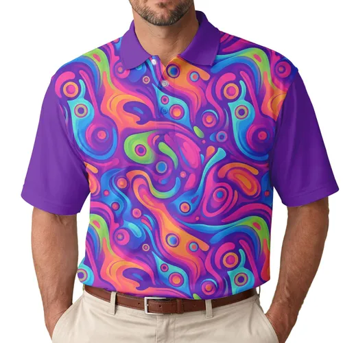 Flowing Liquid Swirls Iridescent Waves Bubbles Rings - Everyday Wear Men's Polo Shirt
