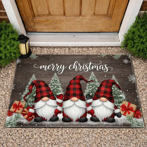 Christmas Gnomes Merry Christmas Evergreen Gifts Snowflakes - Holiday Decor Gift Doormat