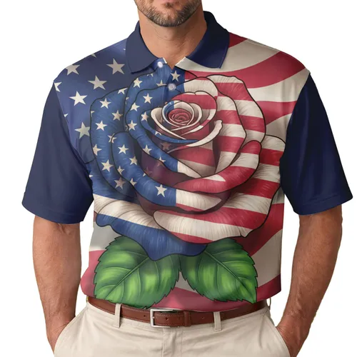 American Flag Rose - Independence Day Gift for Veterans Men's Polo Shirt