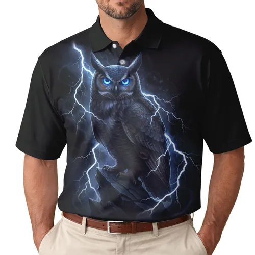 Electric Blue Great Horned Owl Lightning Bolts - Wildlife Lover Gift Men's Polo Shirt