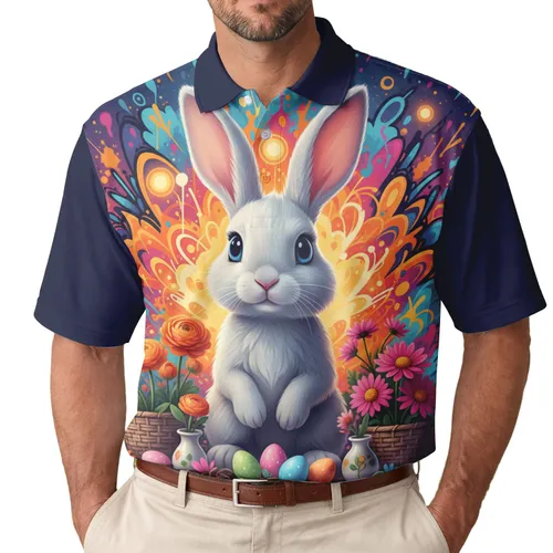Easter Rabbit Street Art Spring Flowers Eggs - Easter Gift Men's Polo Shirt