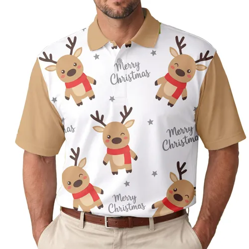 Winking Reindeer Gift Boxes Merry Christmas Stars - Christmas Gift Men's Polo Shirt