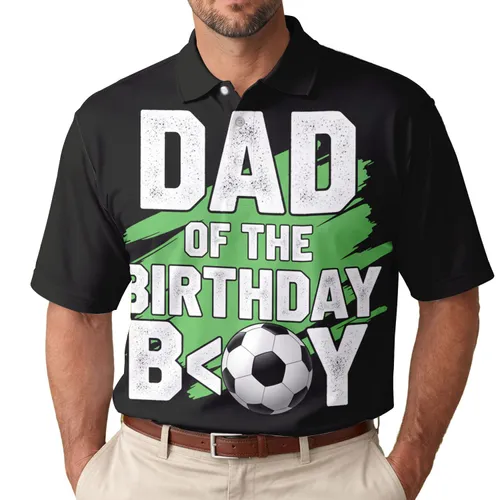 Dad Of The Birthday Boy Soccer Ball - Birthday Celebration Party Gift for Fathers Men's Polo Shirt