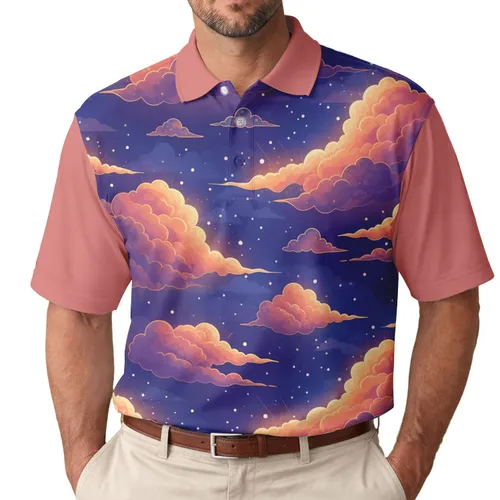 Swirling Clouds White Particles Golden Rays Light Flares - Casual Everyday Wear Men's Polo Shirt