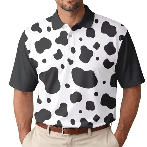 Black White Dairy Cow Splotches - Everyday Style Gift for Farm Animal Enthusiast Men's Polo Shirt