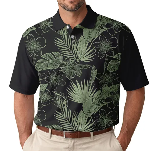 Palm Fronds Banana Leaves Plumeria - Vacation Wear Gift Men's Polo Shirt